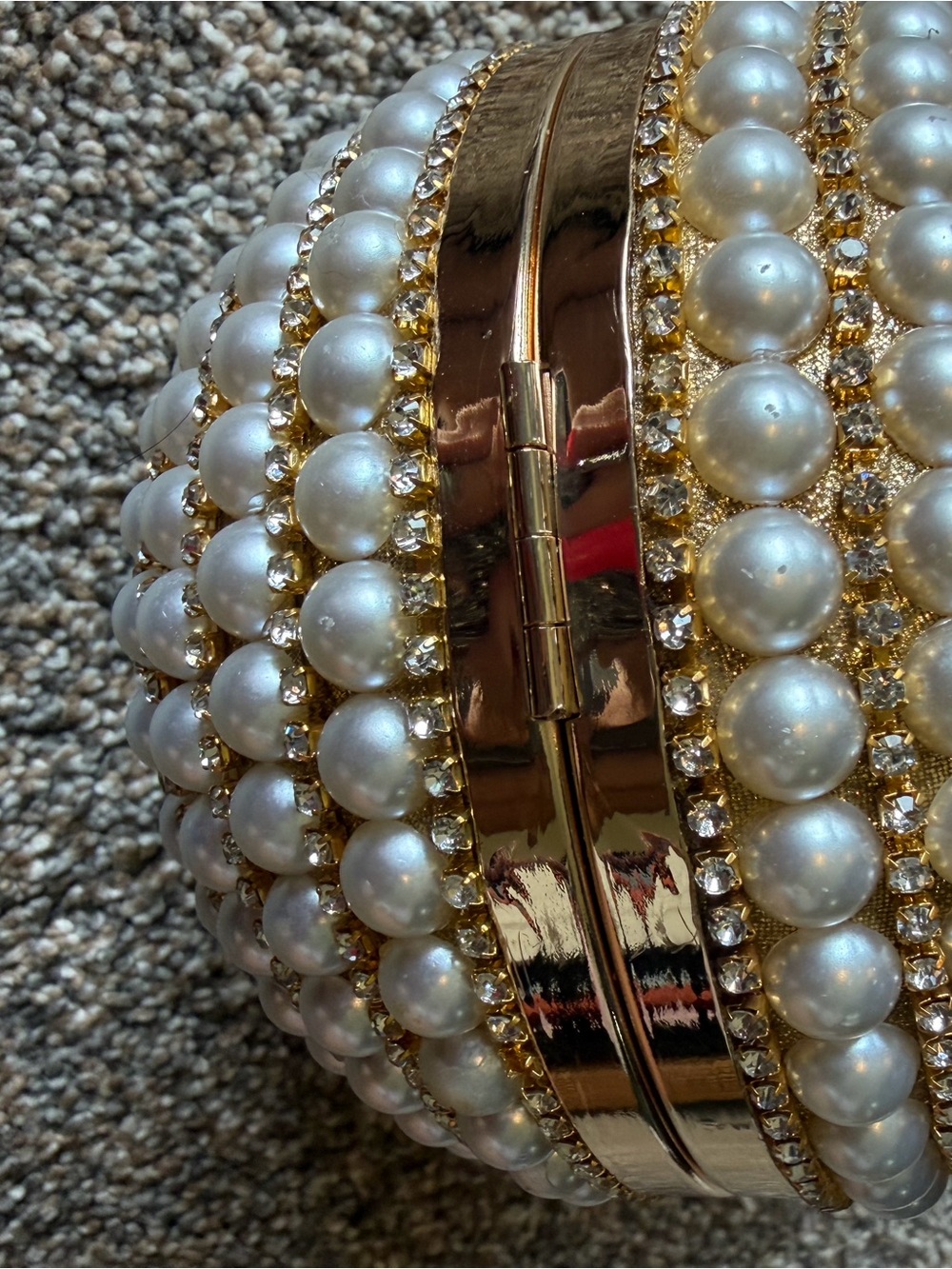 Pearl and Rhinestone Encrusted Gold Orb Evening Bag - Picture 11 of 13